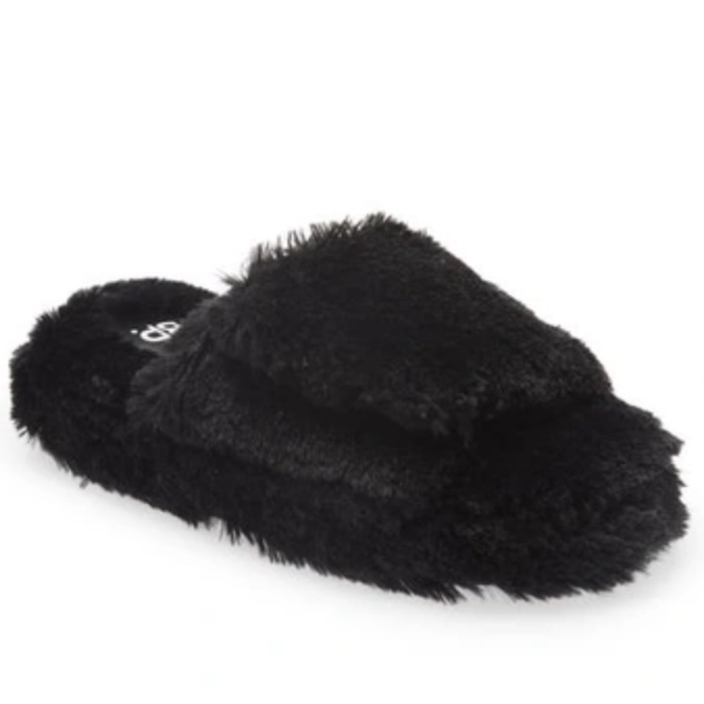 BP. Nordstrom Fawn Adjustable Faux Fur Slipper In Black  SIZE SMALL 5-6